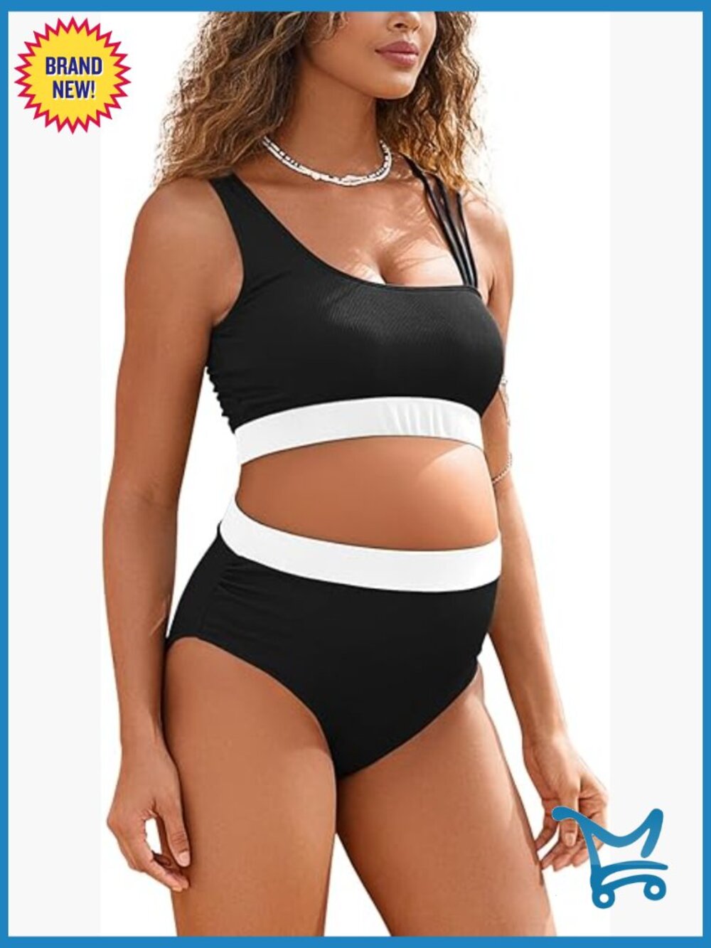 Maternity Two Piece Swimsuit High Waisted Strappy Bikini Set Bathing Suit